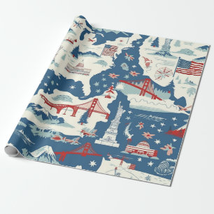 Papel De Presente Vintage American Landmark Pattern (2)