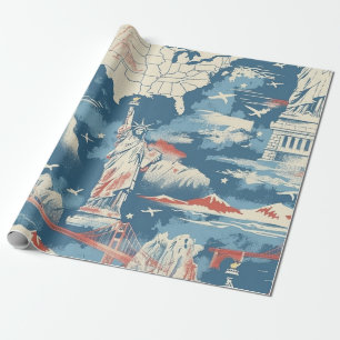 Papel De Presente Vintage American Landmark Pattern - Liberty, EUA