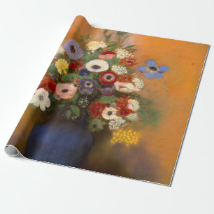 Papel De Presente Vintage Anemones e lilac em um vaso azul