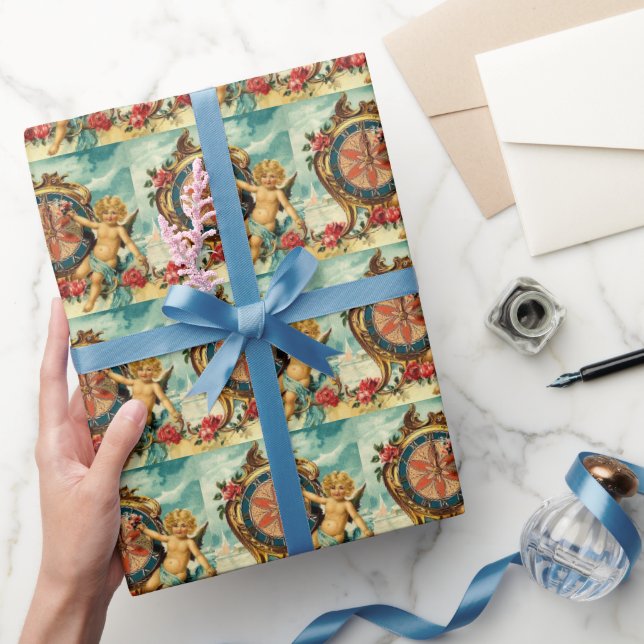 Papel De Presente Vintage Angel christmas Cherub antiquado (Presentear)