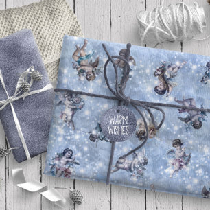 Papel De Presente Vintage Angels Glittering Blue ID136