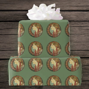 Papel De Presente Vintage Art Deco Lady Green Mosaico Azulejos sai