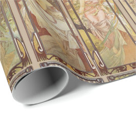 Papel De Presente Vintage Art Nouveau Mucha Times of the Day Pattern