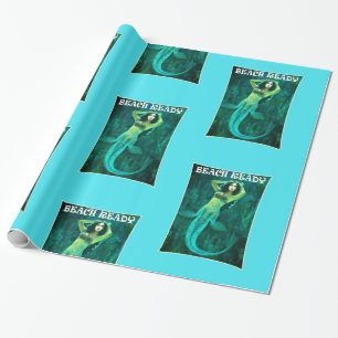 Papel De Presente Vintage Beach Ready Mermaid Pin-up Wrapping Paper