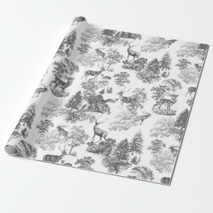 Papel De Presente Vintage Black White Deer in Snowy Woodland