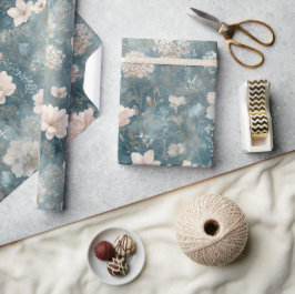 Papel De Presente Vintage Blue & Blush Floral Wrapping Paper