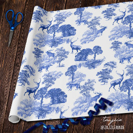 Papel De Presente Vintage Blue Deer Fox Country Toile