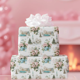 Papel De Presente Vintage Blue Floral Christmas Wrappaper