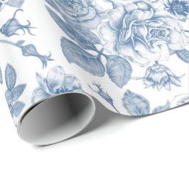 Papel De Presente Vintage Blue Floreal Padrand Foux