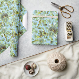 Papel De Presente Vintage Blue Wattle e Eucalyptus
