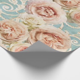 Papel De Presente Vintage Blush Pink Heirloom Rosas Floral Damask