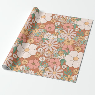 Papel De Presente Vintage Boêmio Floral Retro Estilo Botânico Hippie