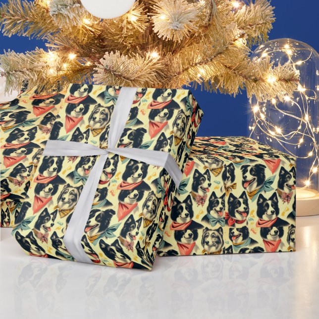 Papel De Presente Vintage Border Collie Seamless (Feriados)