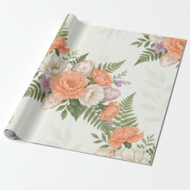 Papel De Presente Vintage Botanical Apricot Floral Easter 