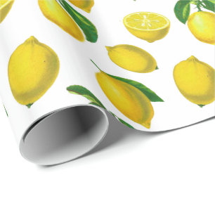 Papel De Presente Vintage Botanical Lemon Impressão