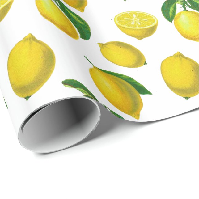 Papel De Presente Vintage Botanical Lemon Impressão (Ponta do rolo)