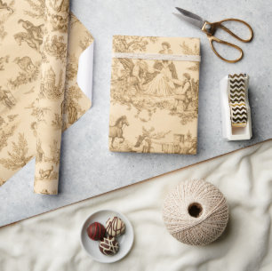 Papel De Presente Vintage Brown e Ivory Toile Wrappaper