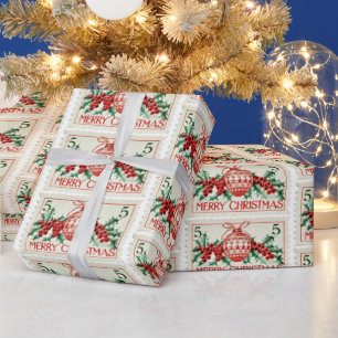 Papel De Presente Vintage - Carimbo de Natal Feliz