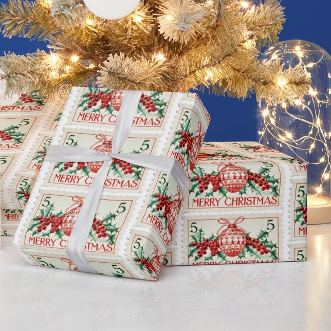 Papel De Presente Vintage - Carimbo de Natal Feliz (Feriados)