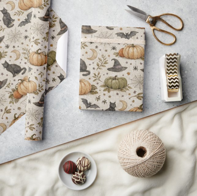 Papel De Presente Vintage Cats Pumpkins Halloween (Artesanato)