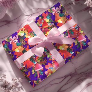 Papel De Presente Vintage cega retro vermelhos Púrpura de Natal