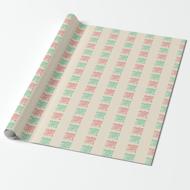 Papel De Presente Vintage Checkered Christmas Holly Beige (Desenrolado)