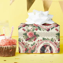 Papel De Presente Vintage Cherry 'Sweet One' Foto do primeiro aniver