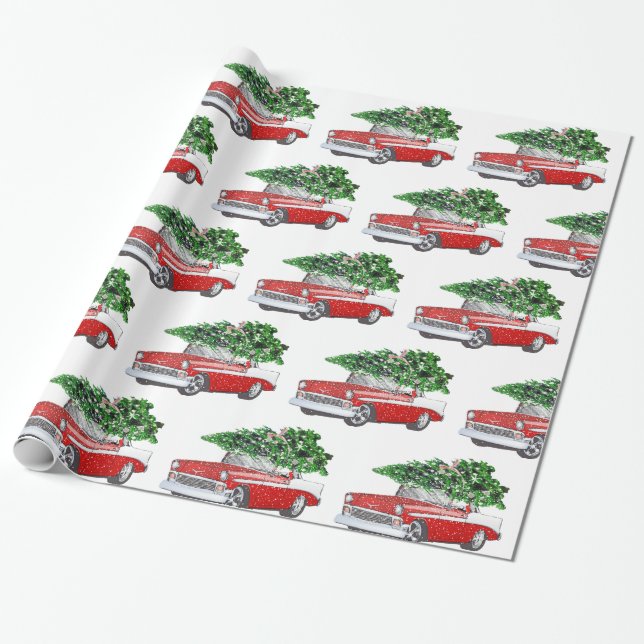 Papel De Presente Vintage Chevy com Natal (Desenrolado)
