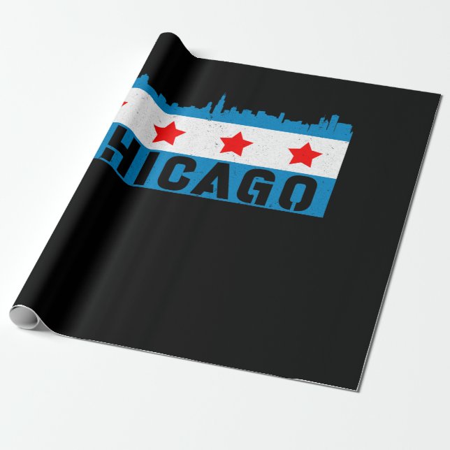 Papel De Presente Vintage Chicago Flag Skyline (Desenrolado)
