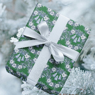 Papel De Presente Vintage Chinoiserie Sinos Azuis de Natal