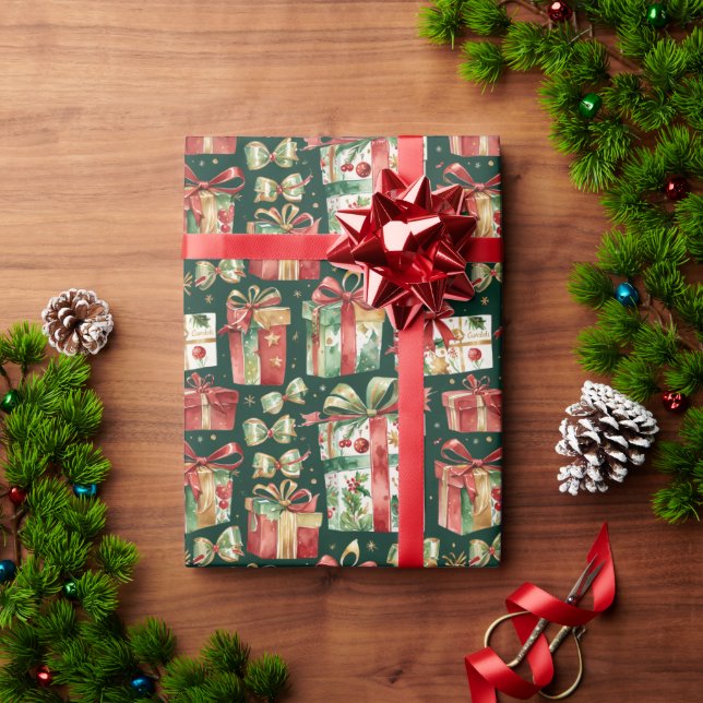 Papel De Presente Vintage Christmas Presents Wrapping Paper (Presente de Natal)