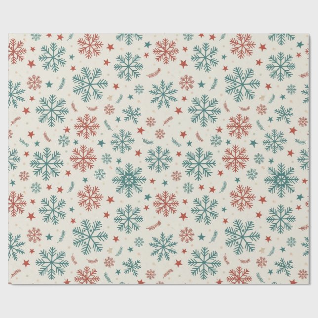 Papel De Presente Vintage Christmas Snowflakes & Stars Pattern (Aberto)