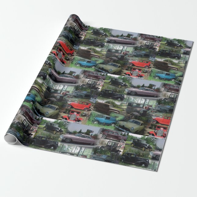 Papel De Presente Vintage Classic Cars Wrappaper (Desenrolado)
