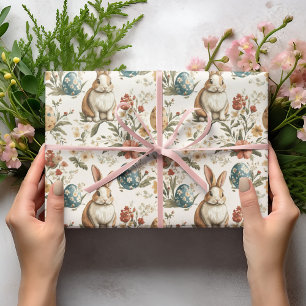 Papel De Presente Vintage Coelho de Páscoa & Floral 