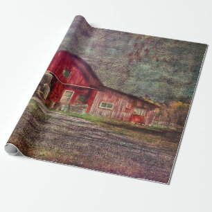 Papel De Presente Vintage Country Rustic Old Red Text Barn