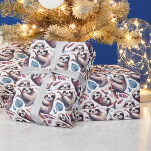 Papel De Presente Vintage Cute Sloth Seamless Watercolor
