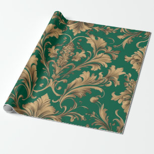 Papel De Presente Vintage Damasco Dourado Elegante