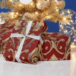 Papel De Presente Vintage Damasco Dourado Elegante