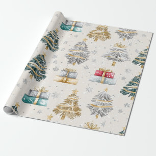 Papel De Presente Vintage de Árvores de Natal Elegante