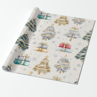Papel De Presente Vintage de Árvores de Natal Elegante