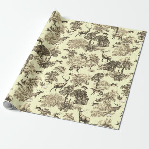 Papel De Presente Vintage Deer Fox Hare Country Toile Cream