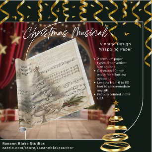 Papel De Presente Vintage Design Natal Musical Wrapping Paper