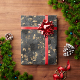 Papel De Presente Vintage Distressed Black Flowers Beige Background