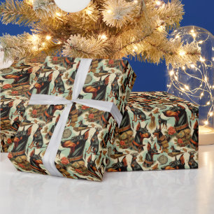 Papel De Presente Vintage Doberman Seamless Painting