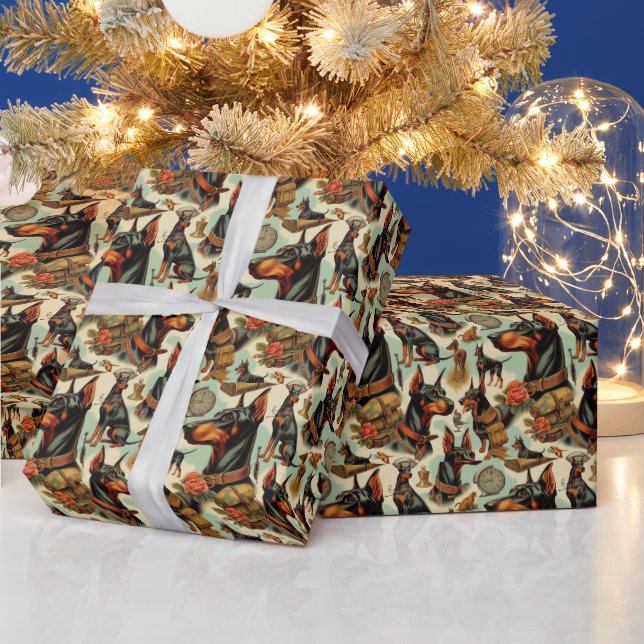 Papel De Presente Vintage Doberman Seamless Painting (Feriados)