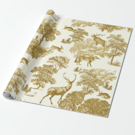 Papel De Presente Vintage Dourada Deer Fox Hare Country Toile