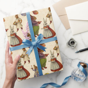 Papel De Presente Vintage Easter Bunny Holiday - quebra de festa