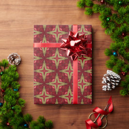 Papel De Presente Vintage Elegante Barroco Vermelho e Dourado
