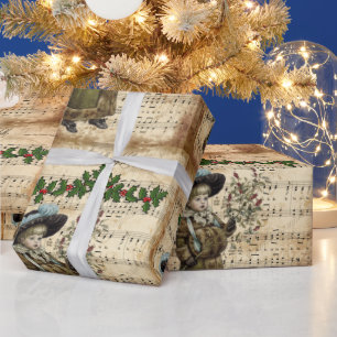 Papel De Presente Vintage Ephemera Deck the Hall Christmas Carol