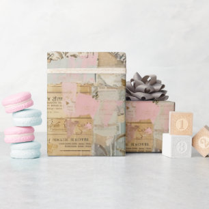 Papel De Presente Vintage Ephemera: Sonhos Rosa